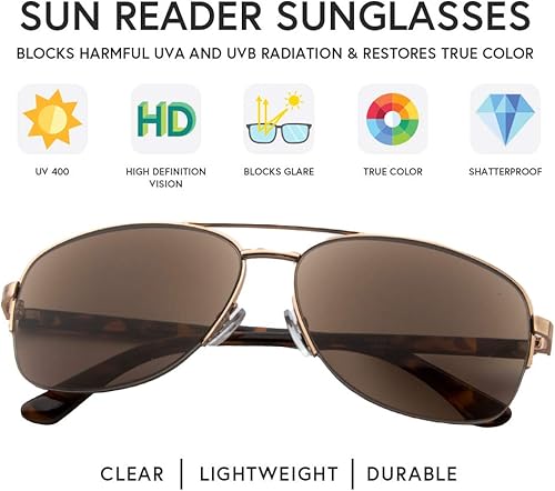 Miniatura 3 de VITENZI Anzio - Gafas de sol con lectores para hombres y mujeres, gafas teñidas de sol para lectura de aviador, M