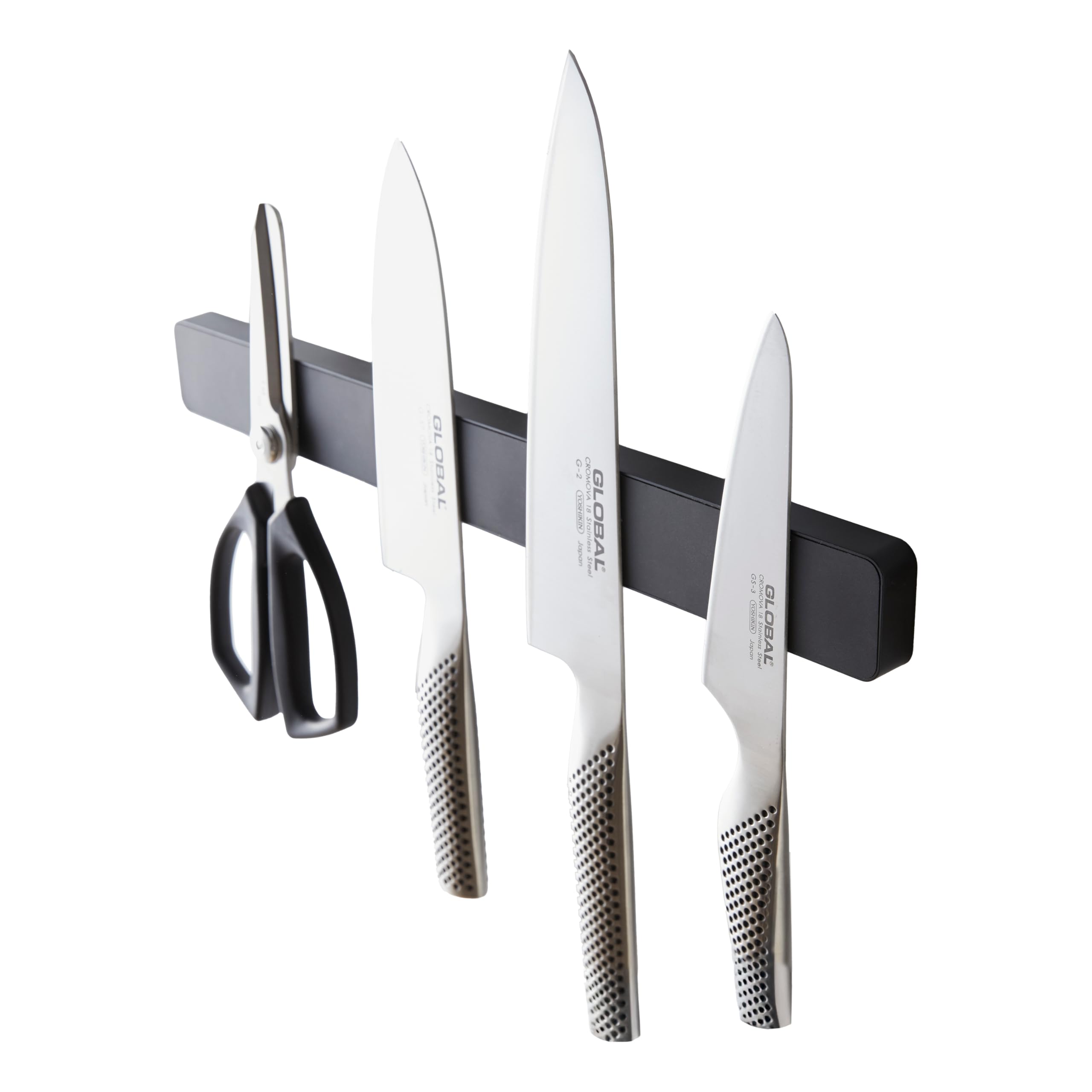 Yamazaki 5202 TOWER Magnetic knife holder, black, ABS resin/Magnet/Silicone, minimalist, 35x1.8x4 cm