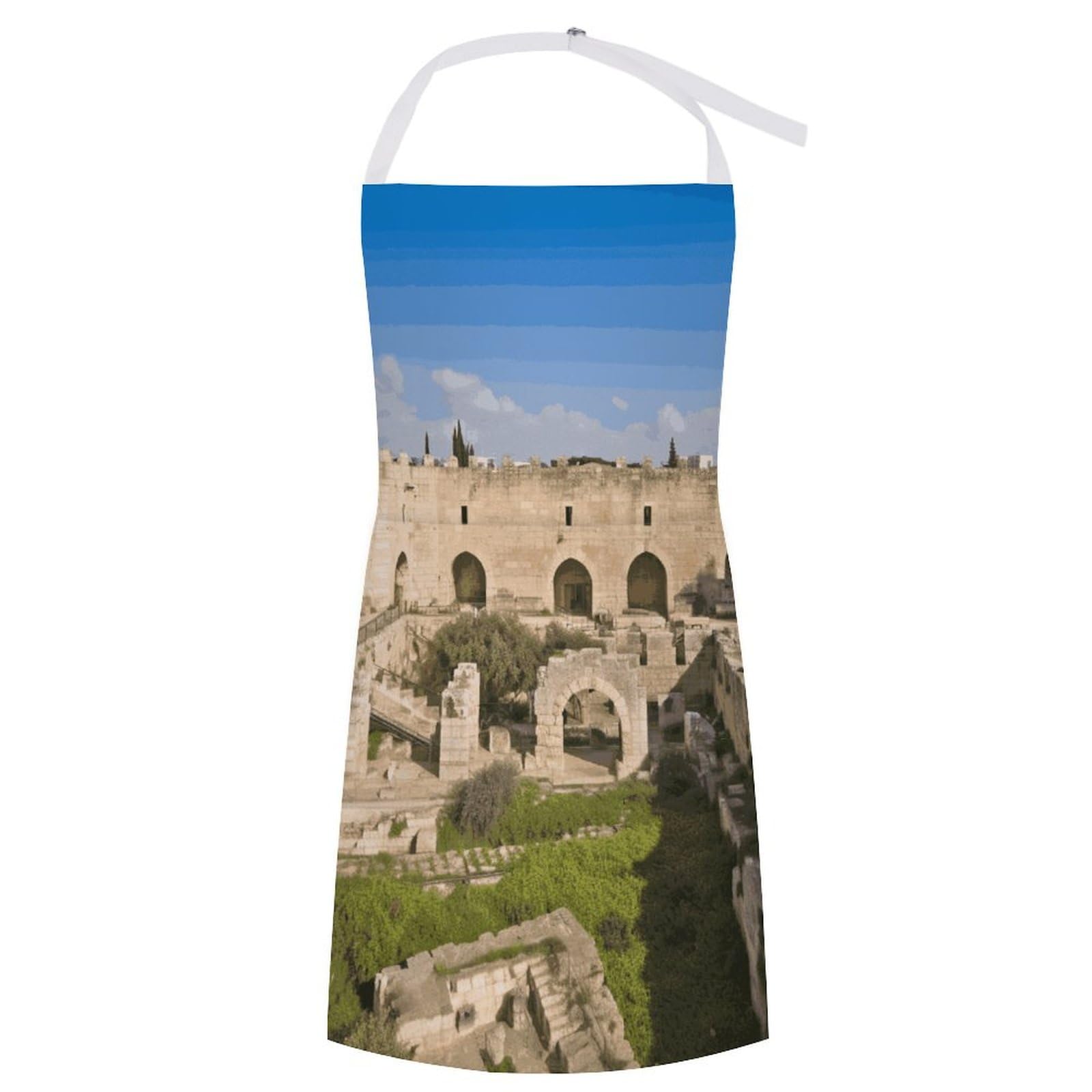 Kitchen Apron An Apron With Israel at The Tower of David Printing Pockets Funny Apron For Cooking And Baking, Style, 70x80cm