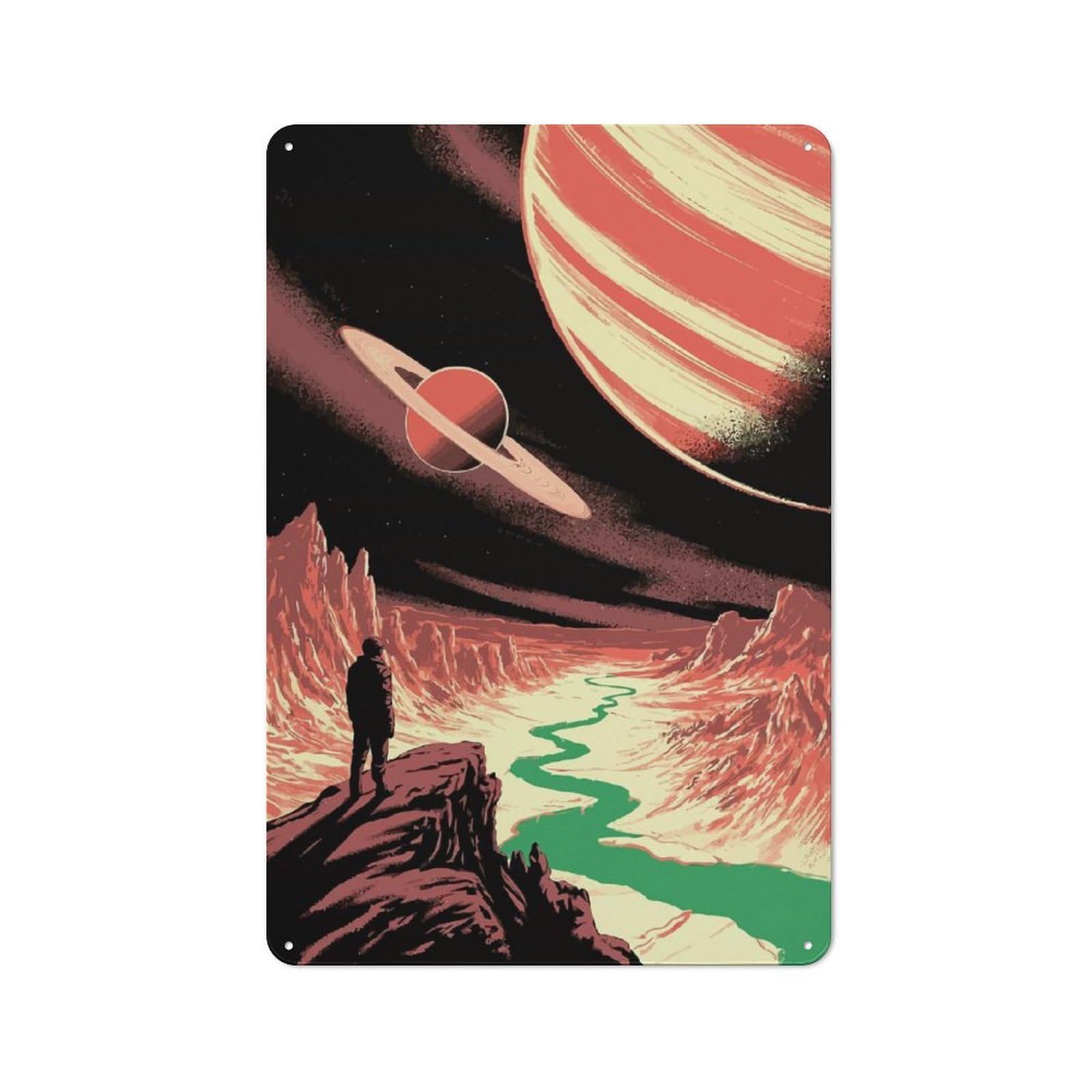 Junmoney Man On Alien Planet With Planets Retro-Style Tin Sign 30X20cm For Man Cave Or Games Room, A Metal Wall Feature For Games Rooms And Man Caves