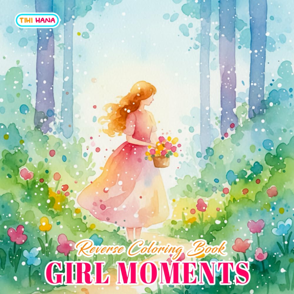 Girl Moments Reverse Coloring Book: Cozy Watercolor Pages for Creative Outlining and Doodling