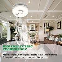 Vista 3 de 4 Pack Smoke Detector Fire Alarms 9V Battery Operated Photoelectric Sensor Smoke Alarms Easy to Install with Light Sound Warning, Test Button,9V