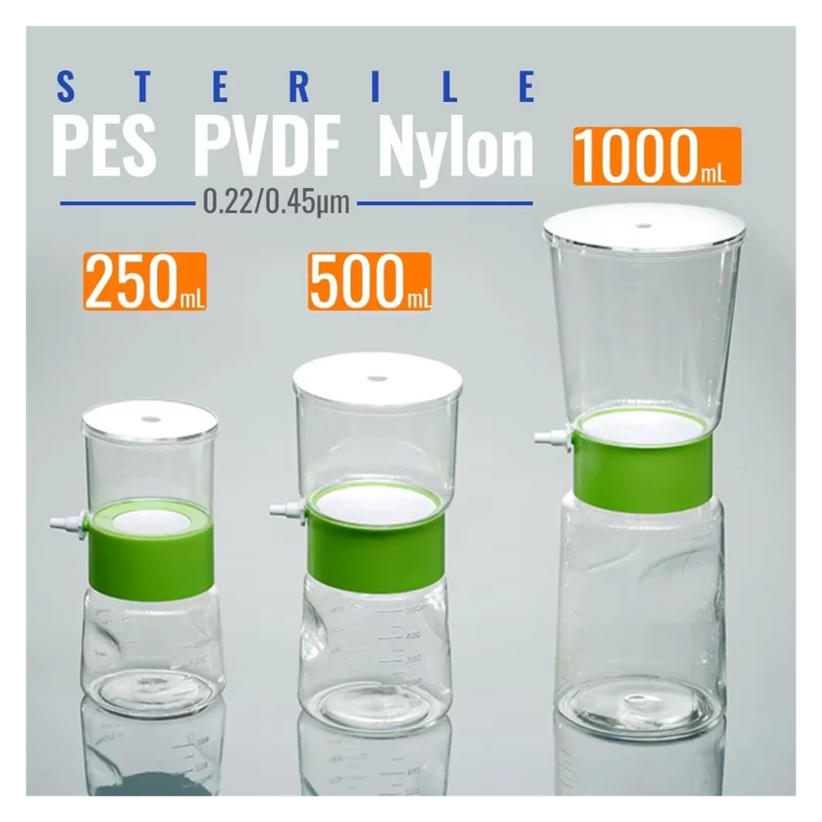 filtración al vacío con tapón de botella estéril 12 unidades de filtro de vacío estéril for biberones con membrana de 0,22/0,45 μm(500ml 0.22um,Nylon)