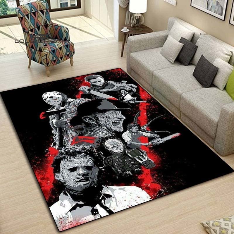BGAFAG Película De Terror Alfombras De Personajes para El Hogar Sala De Estar Dormitorio Entrada Alfombras De Área Grande Decoración Suave De Halloween E862 100X160Cm