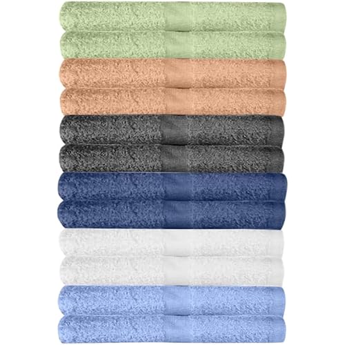 12-Pack Washcloths | Multicolour 100% Cotton Extra Absorbent Face Towels | Soft, Quick Dry Flannel Wash Cloths for Bathroom, Spa, Gym & Travel | 12"x12" Towels Set