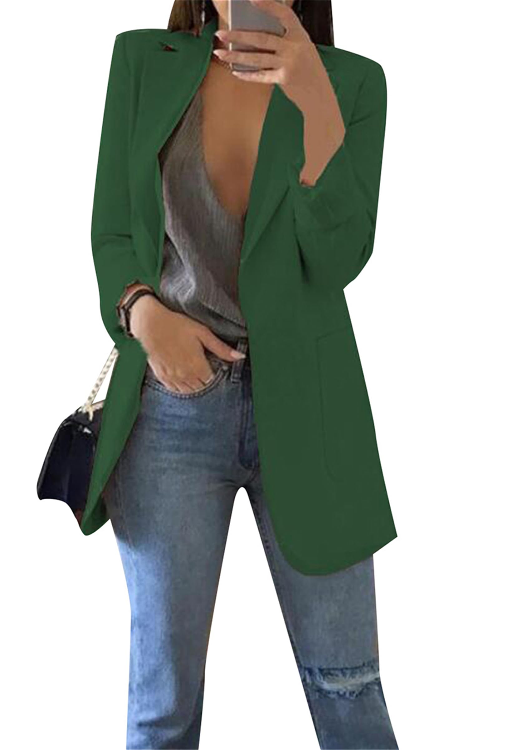 TYQQU Women Dressy Formal Blazer with Pockets Cozy Open Front Jacket Classic Business Lapel Nack Jacket
