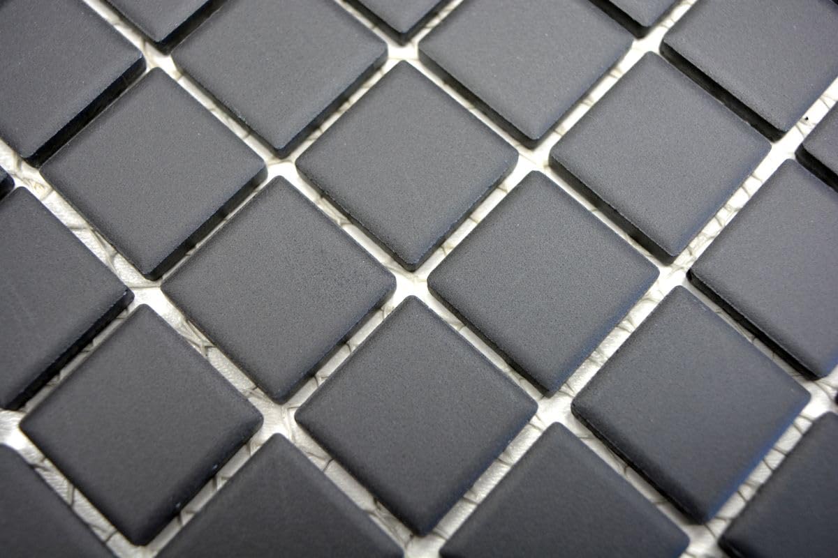 Mosaik Quadrat uni schwarz unglasiert rutschhemmend R10 Keramik rutschsicher trittsicher anti slip rutschfest, Mosaikstein Format: 25x25x5 mm, Mattengröße: 326x300 mm, 10 Matten
