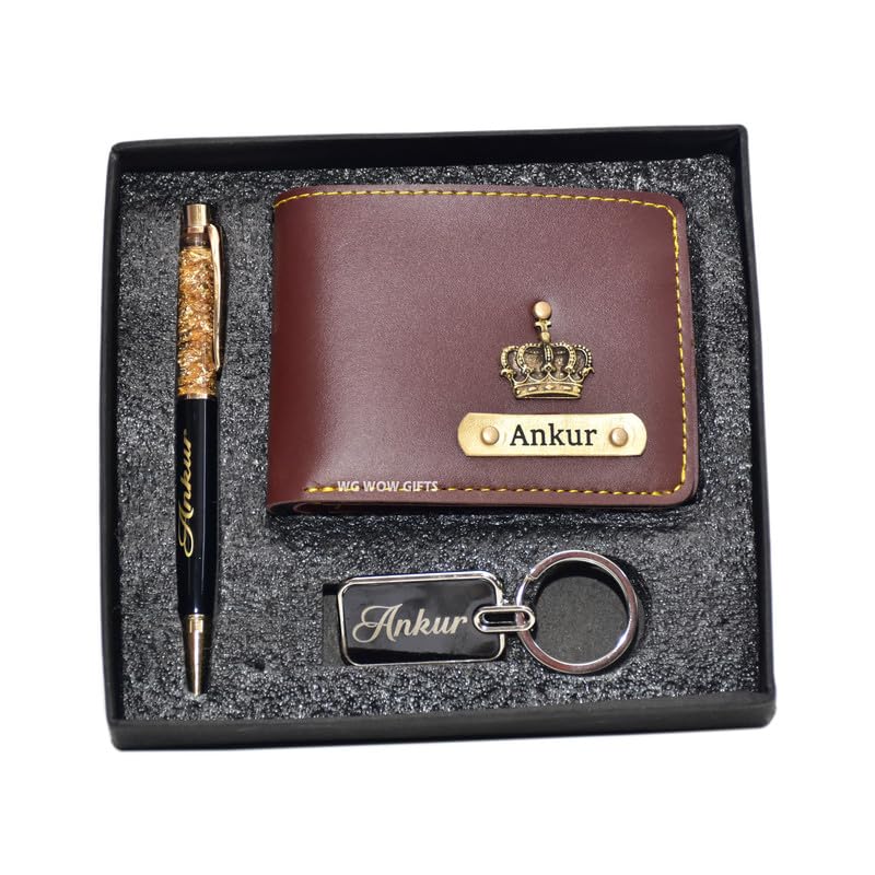 WG WOW GIFTS| Personalized Wallet, Pen & Keychain Gift Set for Men – Custom Name Engraved Combo | Birthday Gift for Husband, Boyfriend, Brother, Father | Gifting Hamper