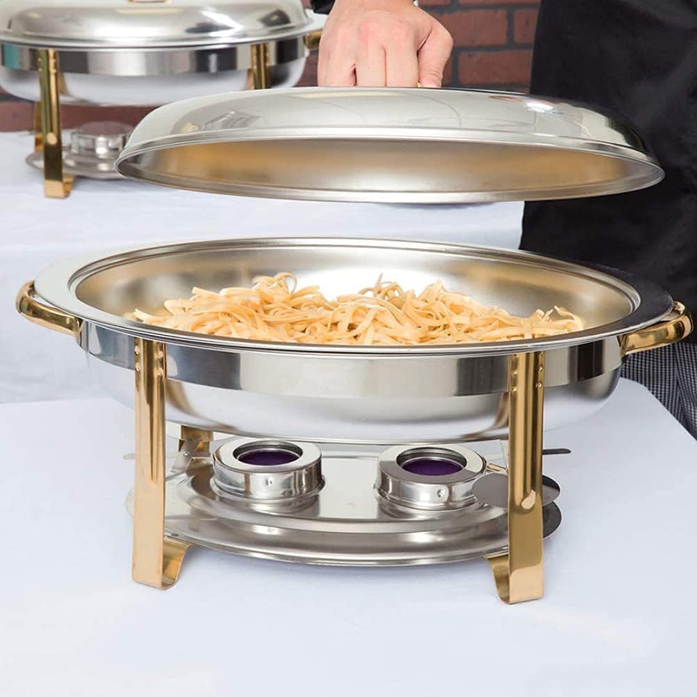 Catering Insulation TrayStainless Steel Oval Chafer Chafing Dish Buffet Warmer Set with Food Pan Water Pan Frame Lid and Fuel Holder for Catering Banquets,A