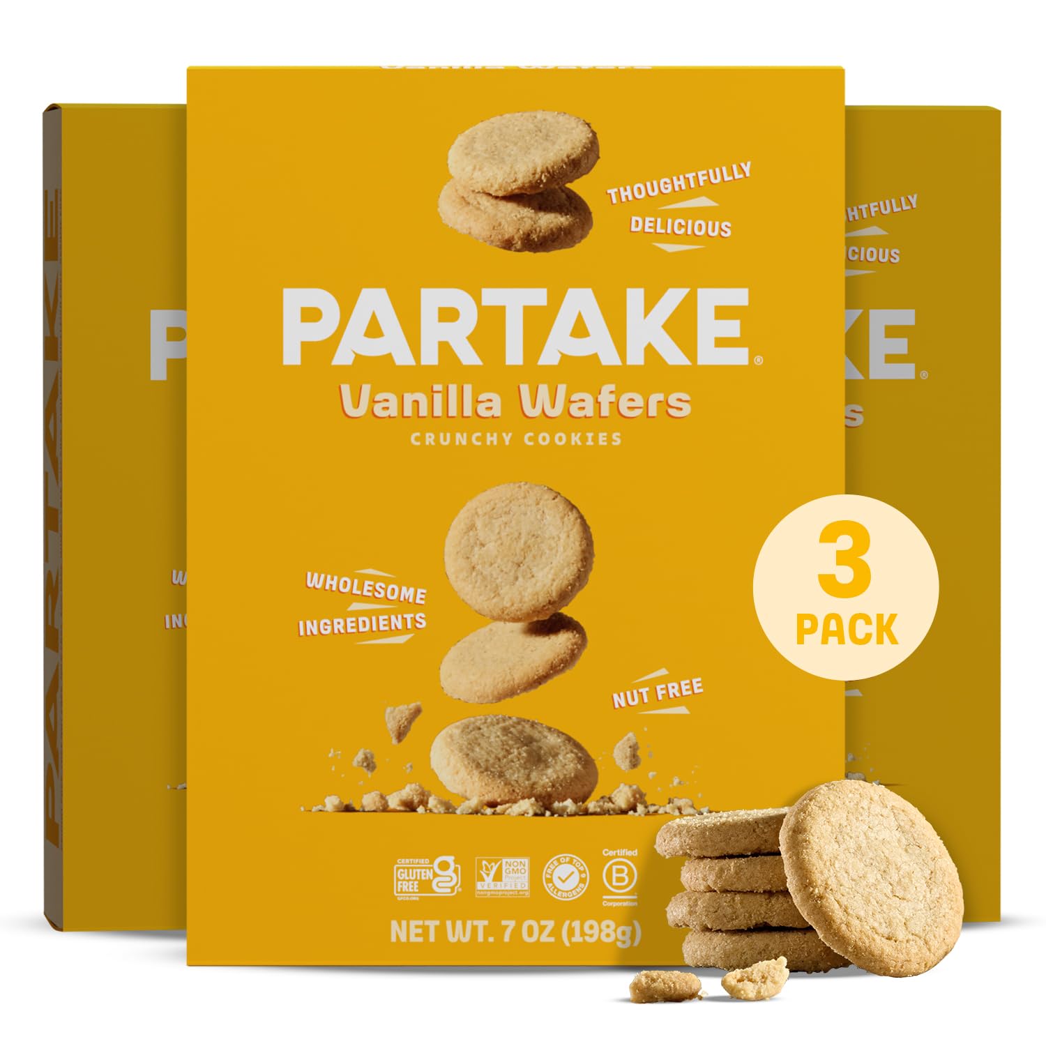 Sponsored Ad - Gluten Free Partake Vanilla Wafers Cookies - Vegan - Free From the Top 9 Allergens Including Dairy, Wheat, Soy, Eggs, & Peanuts - Non GMO - Safe School & Office Snack (3 Pack, 7oz Boxes)