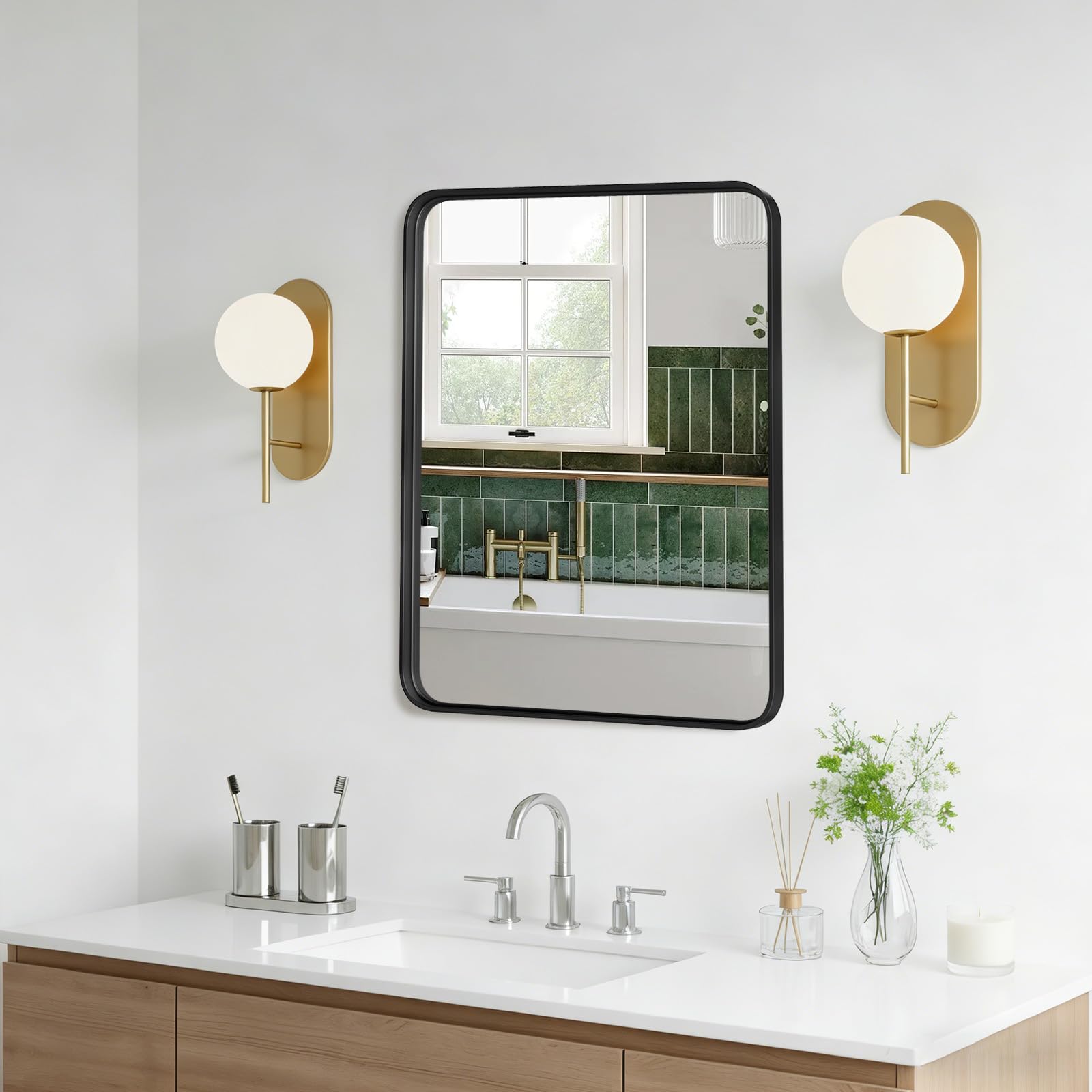 NEWBULIG Bathroom Mirror for Wall, 30x22 Inch Rectangle Mirror, Matte Black Metal Framed Bathroom Vanity Mirror for Restroom Farmhouse, Anti-Rust, Tempered Glass, Horizontally or Vertically Hanging