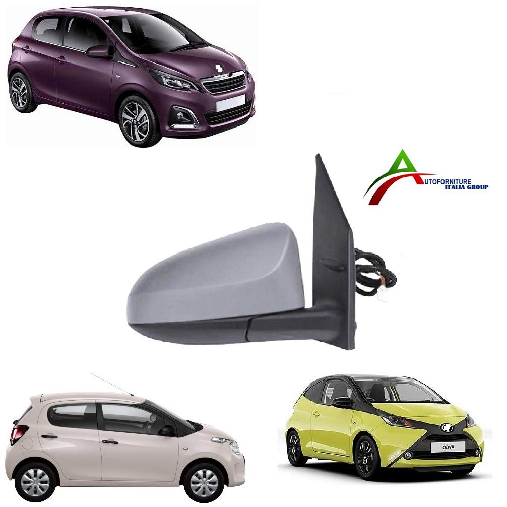 C1 2014> - 108 2014> - AYGO 2014> SPECCHIO RETROVISORE DESTRO ELETTRICO TERMICO 5 PIN CHIUSURA MANUALE COMPLETO DI VETRO CON CALOTTA DA VERNICIARE