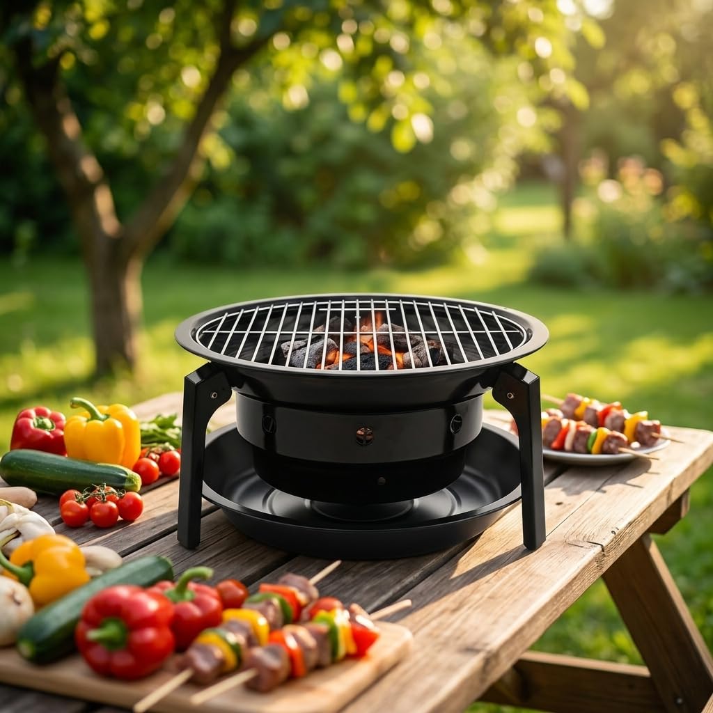 Barbacoa Carbón Portátil, Parrilla Barbacoa Pequeña para 3-5, BBQ Carbón Metal para Camping, Portátil #2