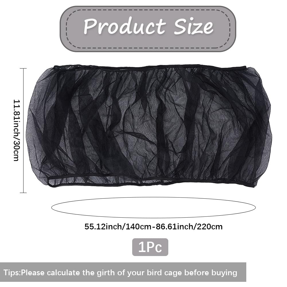 CREATCABIN Black Bird Cage Seed Catcher Bird Cage Net Cover Stretchy Form Fitting Mesh Skirt Cover Adjustable Universal Seed Catcher Guard Net Cover Gauze Birdcage Cover for Round Square 55~87x12Inch - Image 2