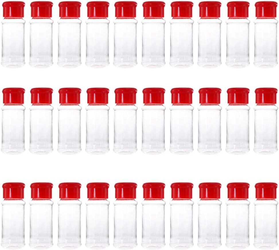 Luxshiny 30pcs Plastic Seasoning Bottles Spice Dispenser for Salt Pepper Sugar Red for Kitchen and Barbecue Easy to Clean Removable Lid Space-saving Storage