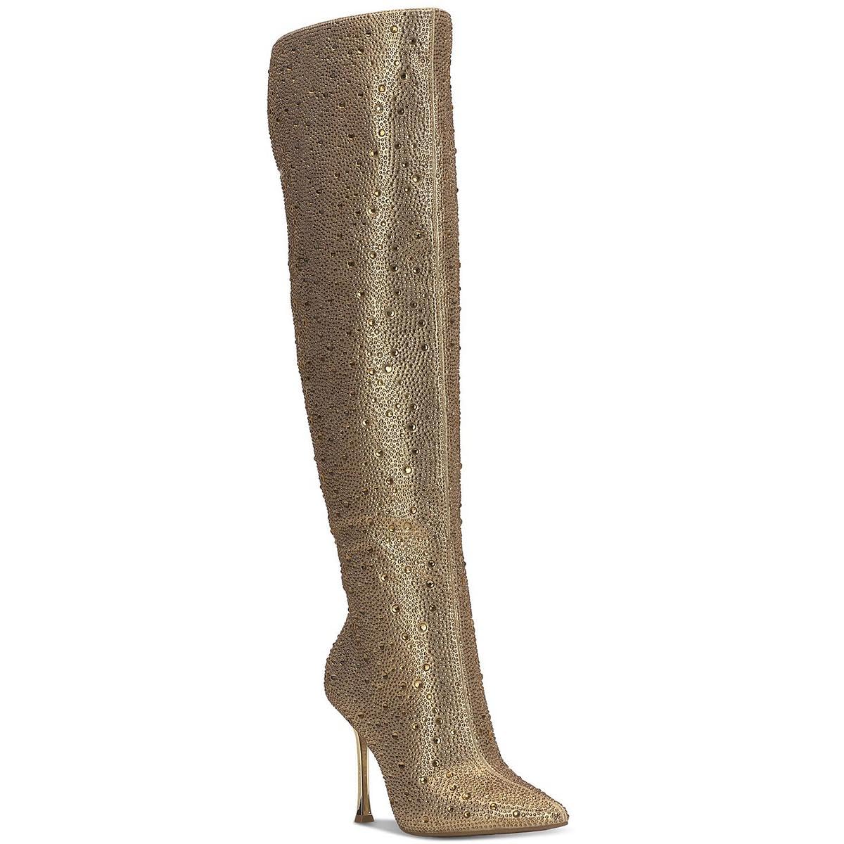 INC Womens Saveria 5 Rhinestone Tall Over-The-Knee Boots Gold 6 5 Medium B M