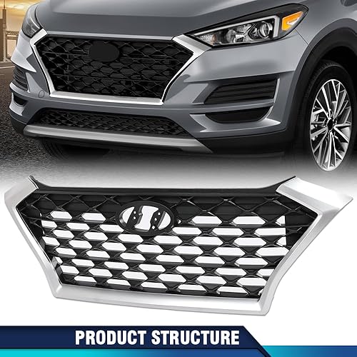 Miniatura 9 de PIT66 Conjunto de rejilla de parachoques superior delantero, ribete cromado y negro con detalles negros compatible con Hyundai Tucson 86350D3500