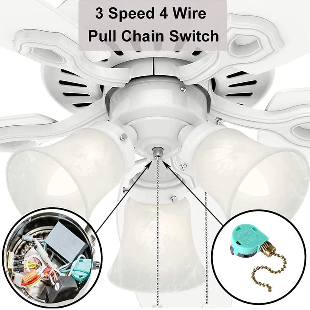 Ceiling Fan Switch ZE-268S6,3 Speed 4 Wire Ceiling Fan Pull Chain Control,Pull Chain Cord Switch Control for Ceiling Fans,Bronze
