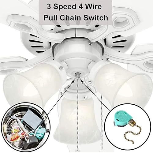 Miniatura 3 de ZE-268S6 - Interruptor de ventilador de techo de 3 velocidades de 4 cables, control de cadena de tracción, control de interruptor de cable de cadena