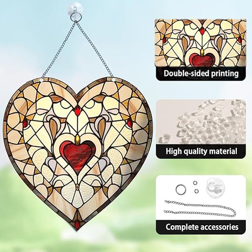 Miniatura 3 de WQVSHRO Colgante de ventana de acrílico teñido en forma de corazón, decoración de ventana de acrílico de corazón rojo, decoración de pared para el