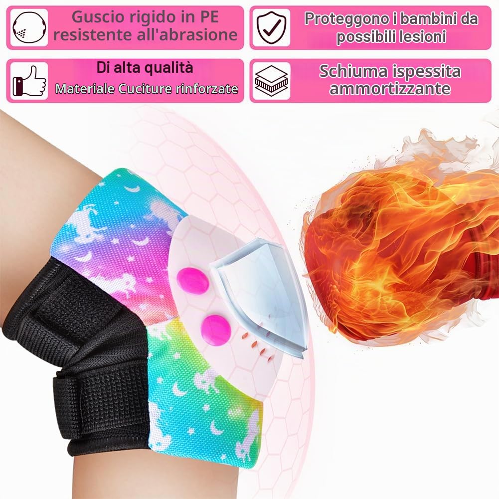 Protezione Pattini Bambina, Set Protezione Pattini Bambina Ginocchiere Regolabili, Adatti per Protezioni Skateboard Bambino, Ginocchiere Bici Bambino