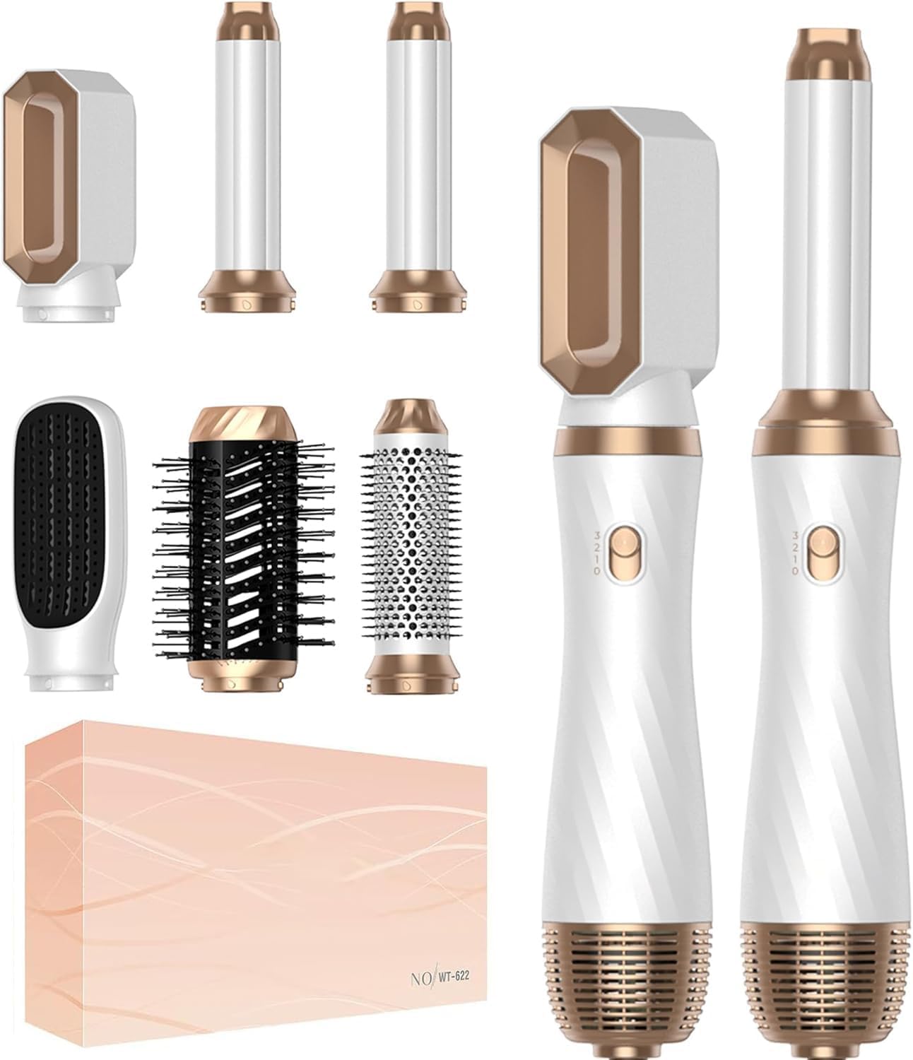 Hair Styler Set, Airstyler Haarstyler Set 6-in-1 met ronde bolletjes, haarstyler warmtekrullen, thermische borstel, krullend alles in één luchtstijl, volume haarborstel, voor glazen, drogen, volume