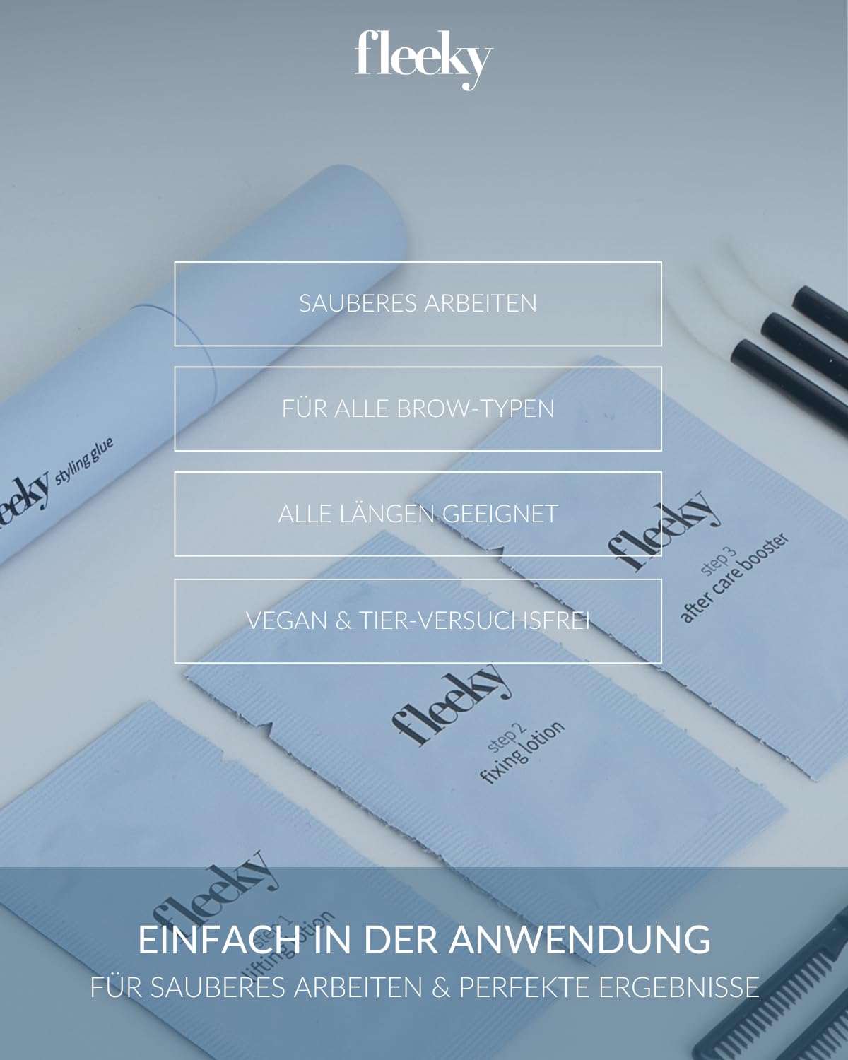 Fleeky Augenbrauen Lifting Set mit Styling Glue und Keratin Pflege - DIY Brow Lift Kit - Voluminöse & Definierte Augenbrauen - Schonend & Einfach - hält bis zu 4-6 Wochen - Made in EU
