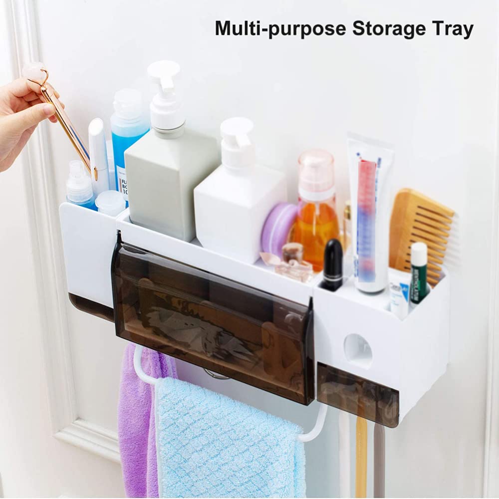 Exprimidor AutomáTico De Pasta De Dientes, Soporte Multifuncional para ArtíCulos De BañO, Soporte De Pared para Cepillo De Dientes con Ventosa para Toallero De Barra