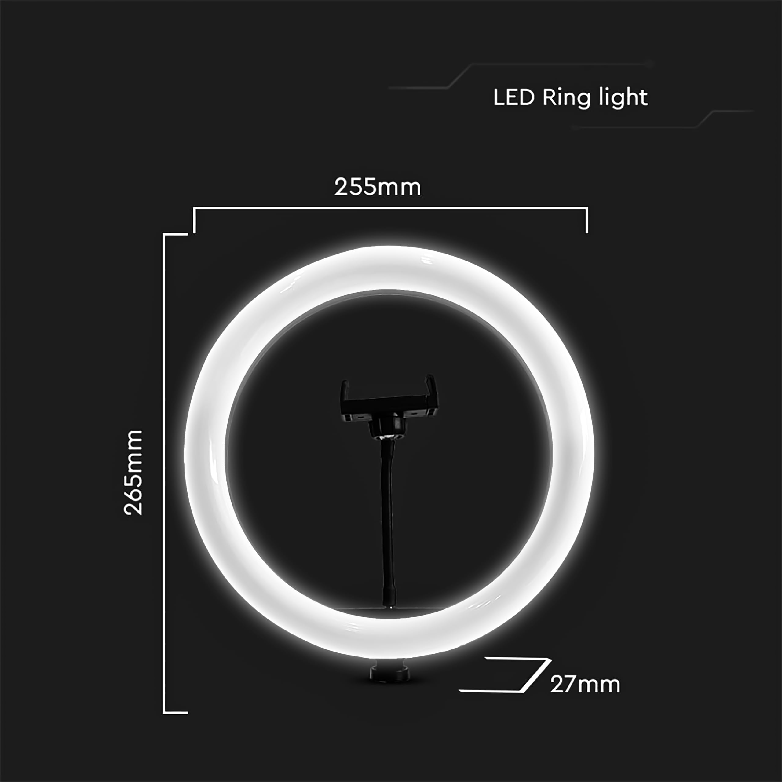 V-TAC Ring Light da Tavolo Regolabile per Selfie, Video, Foto, Tiktok - Lampada Led Anello per Smartphone con 3 Modalità di Illuminazione - Dotato di Treppiede e Pulsantiera - Per Instagram e Youtube