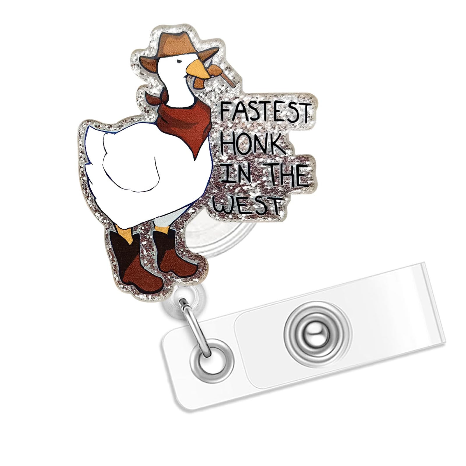 Funny Cowboy Silly Goose Badge Reel, Fastest Honk in The West Badge Reels Retractable, Name Badge Holder Reel ID Clip, Cute Animal Pediatric