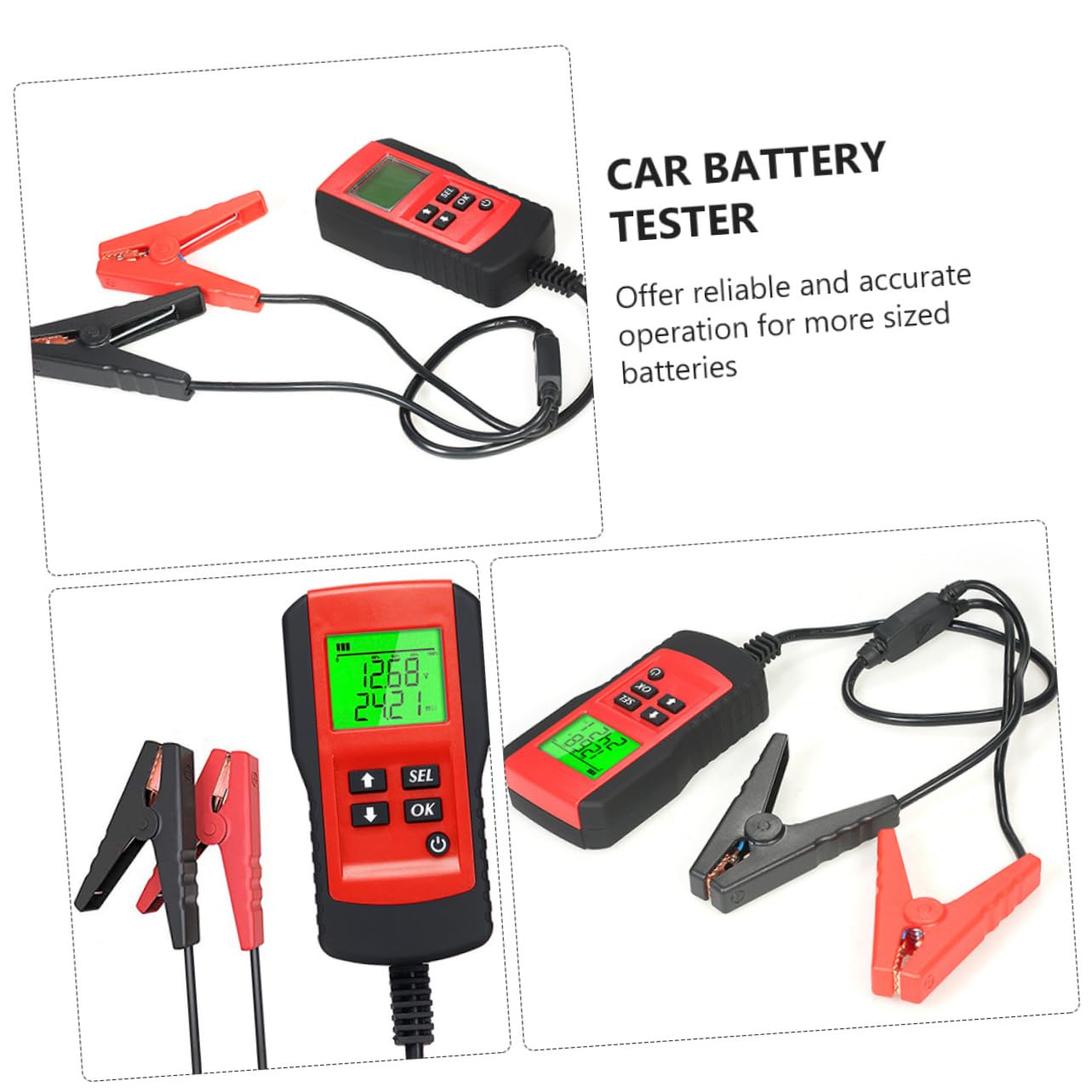 SOLUSTRE Tester Batteria Auto Display Lcd e Test Costante, Strumento Portatile in Abs e Rame per Batterie 12v, Tensione 7~15v, Adatto per Auto e Veicoli Elettrici