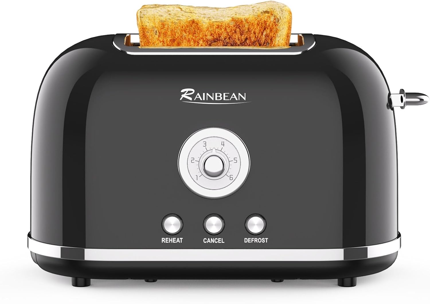 Toaster 2 Slice Retro Toaster Stainless Steel with 6 Bread Shade Settings and Reheat Cancel Defrost Function, Cute Bread Toaster with Extra Wide Slot and Removable Crumb Tray (Black)