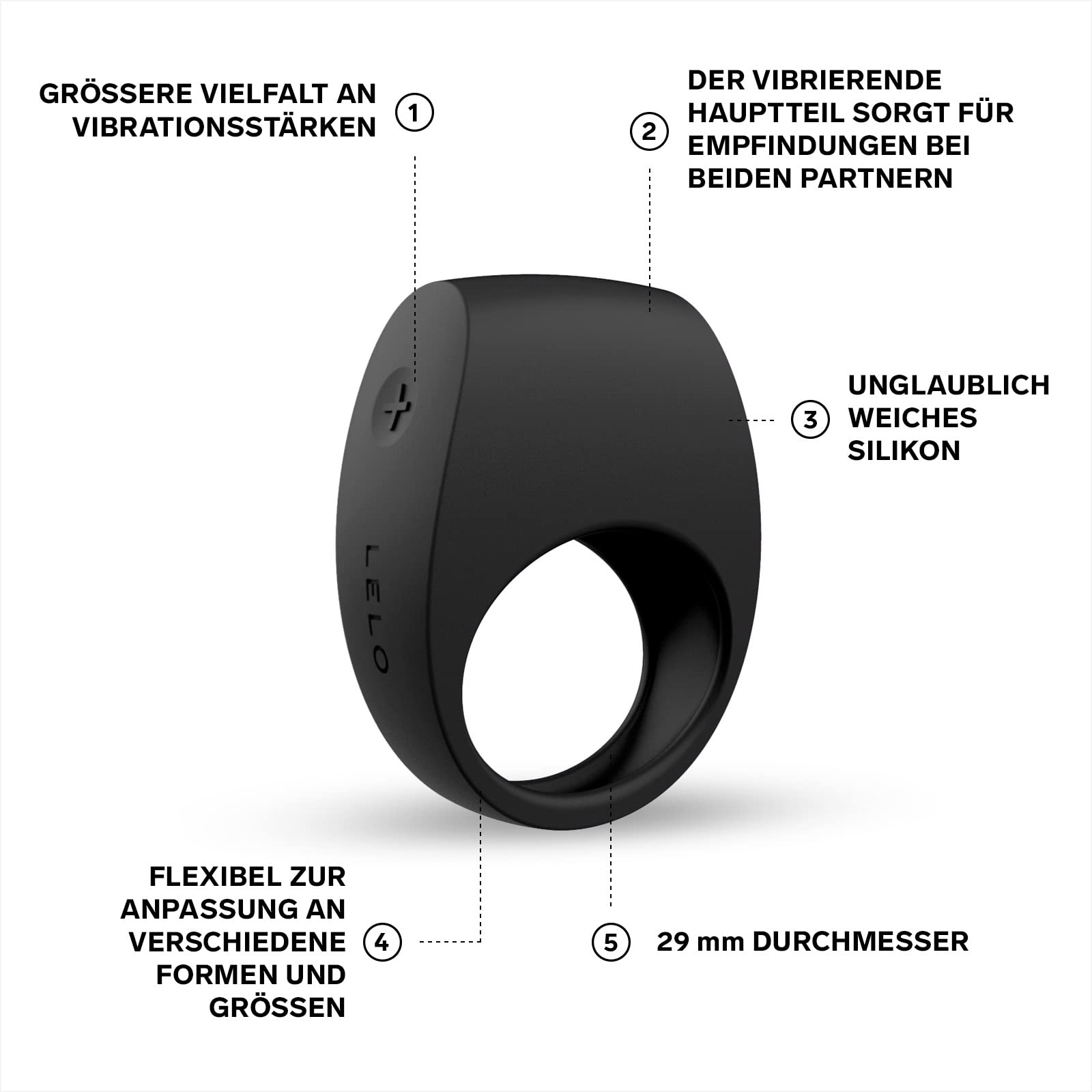 LELO TOR 2 Penisring Vibrator für Damen und Herren, Wiederverwendbare Penisringe zur Zufriedenheit von Paaren, Penis-und Klitorisstimulation, Cockring, Vibrator Ring, penis ring, Black
