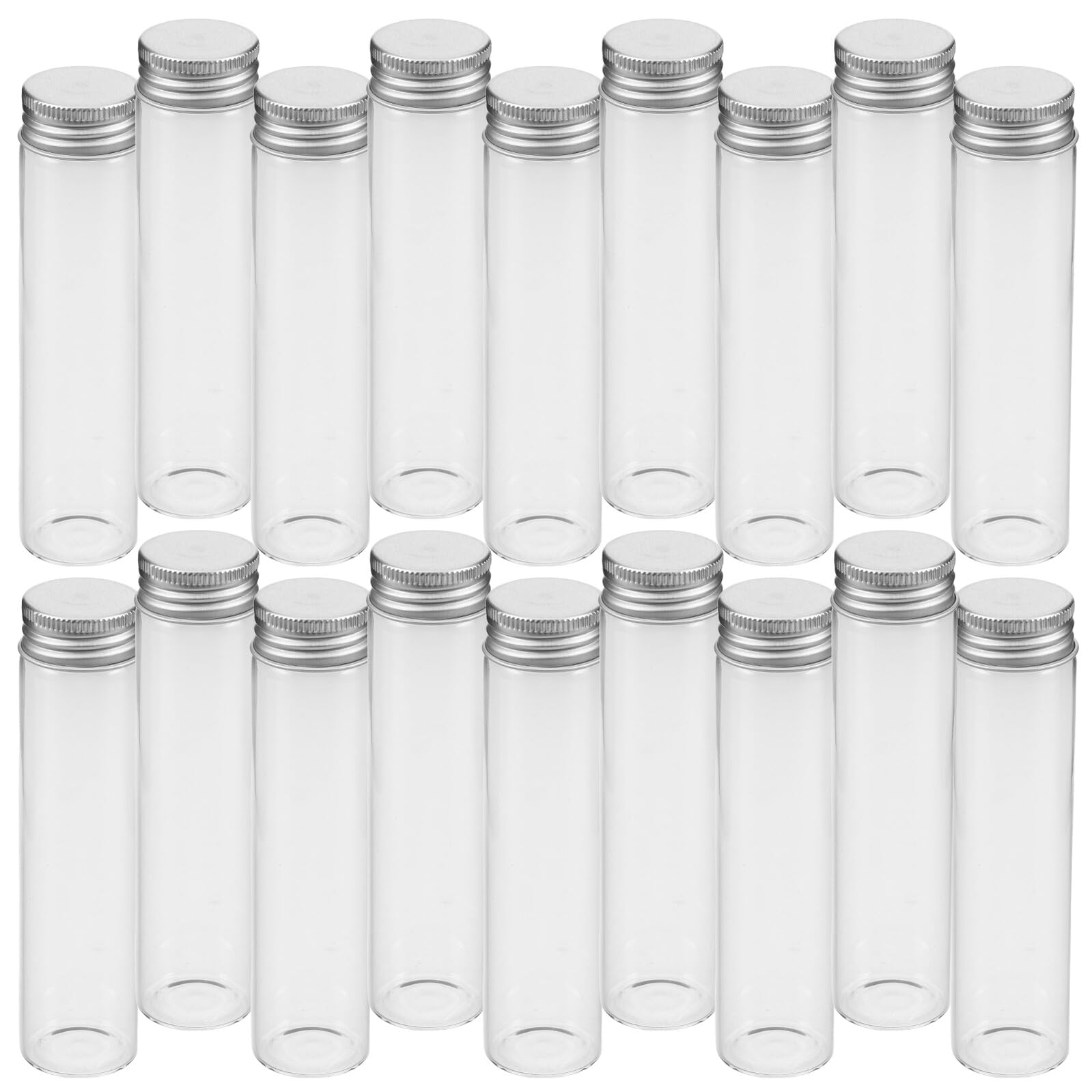 GARVALON Tubos de Ensayo de Vidrio Transparente 60 Ml 30 Unidades con Tapas de Aluminio Herméticas Recipientes Cilíndricos Rellenable Vacío para Laboratorio Cosméticos y Almacenamiento