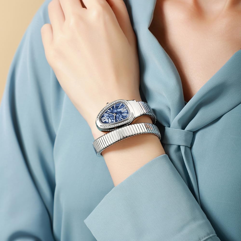 Gosasa Montre à Quartz élégante en Forme de Serpent pour Femme avec Cadran à Chiffres Romains