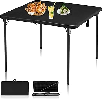 Kasunpul 34" Folding Table, Portable Square Folding Card Table with Collapsible Legs & Carrying Handle, Plastic Tables for Camping,Picnic, Office, Party, Black