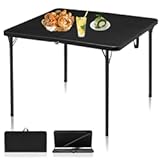 34" Folding Table&comma; Portable Square Folding Card Table with Collapsible Legs & Carrying Handle&comma; Plastic Tables for Camping&comma;Picnic&comma; Office&comma; Party&comma; Black