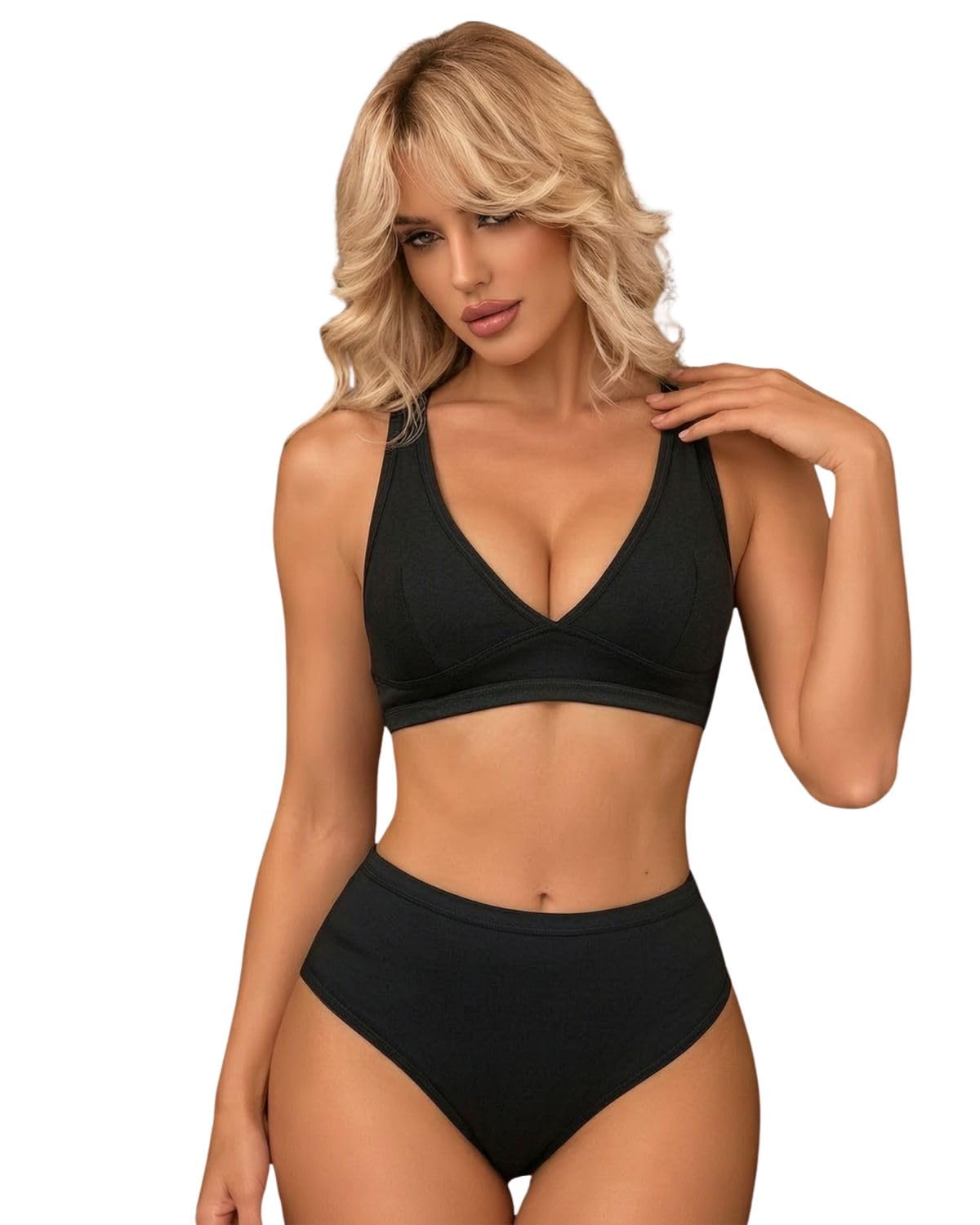 Women’s Black Bra and Panty Set | Soft Stretchable Everyday Innerwear Set | Criss-Cross Back Bra with High Waist Briefs | Comfortable Women’s Lingerie Set-picture-29