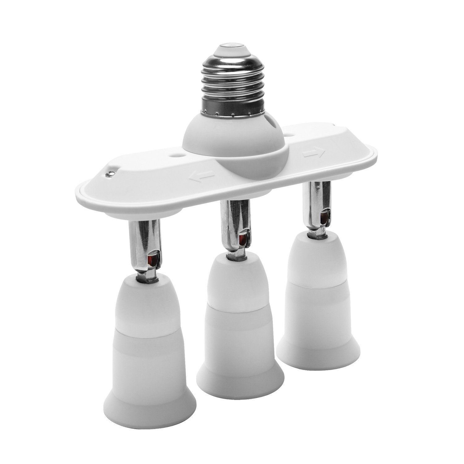 Foemey White 3 In 1 E27 Adapter Converter Horizontal Designed 360 Degrees Adjustable 180 Degree Bendable Light Socket Splitter