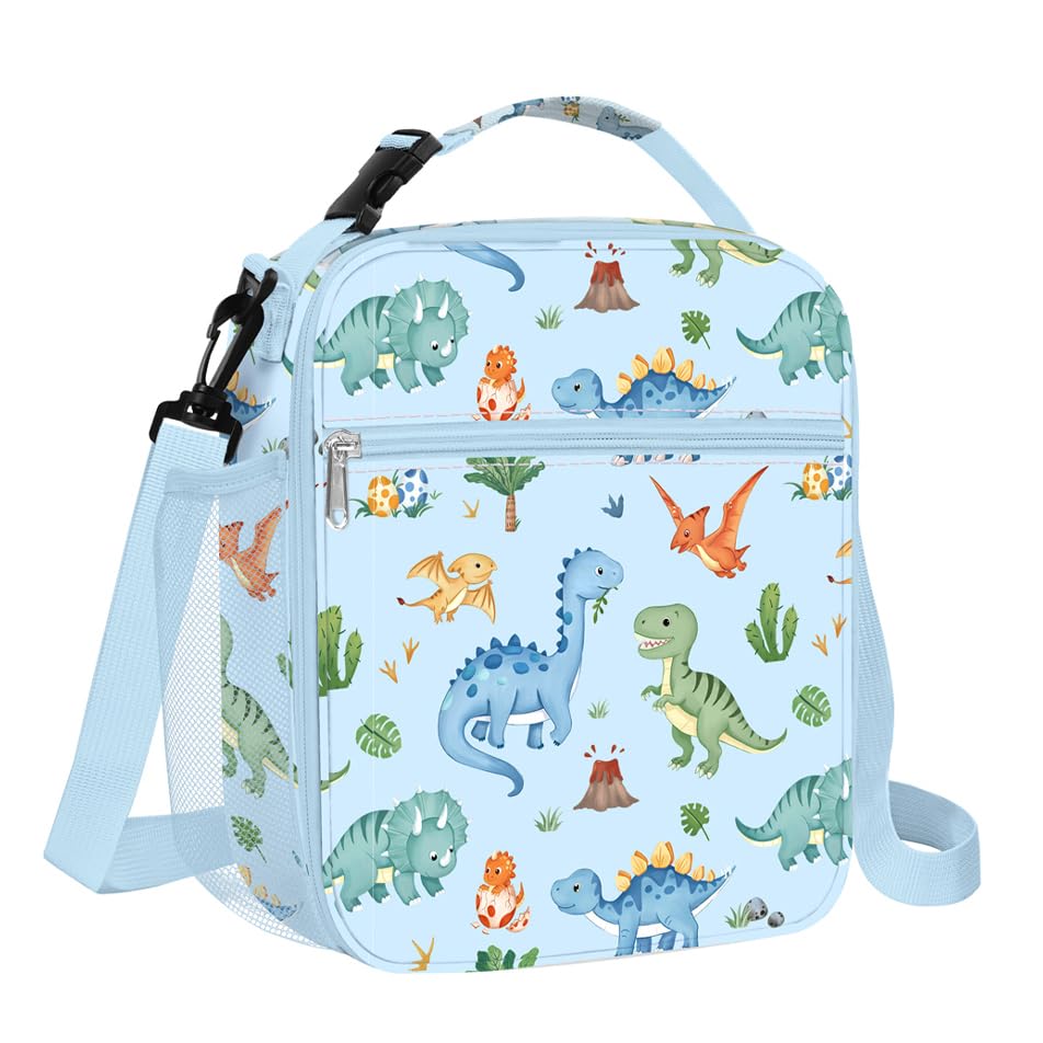Clastyle Bolsa Termica Porta Alimentos Infantil Dinosaurio Bolsa Almuerzo Bebe Pequeña Portátil Bolsa Comida Niños para Escolar Picnic, Azul