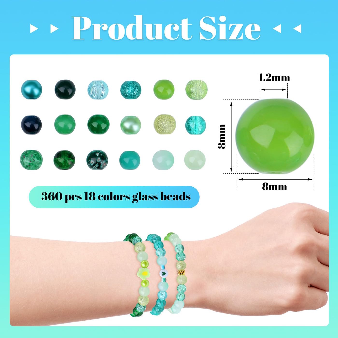 AWARDSEN 8mm Green Beads 360 PCS Crystal Imitation Glass Beads for Bracelet Making Kit Jewellery DIY Crafting - Image 2