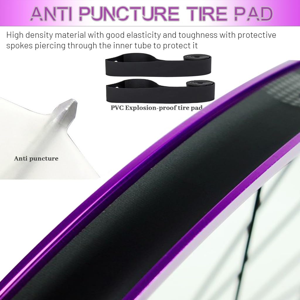 Roues de Vélo Alliage D'aluminium de 24 Pouces 26/27,5/29 Pouces, Jante À Double Paroi Moyeu de Frein À Disque Roulements Scellés Jante Roues de VTT Violettes for 7 À 12 Vitesses