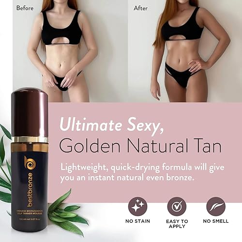 Miniatura 2 de Best Bronze Tinted Self Tanner Kit Mousse con guante  Espuma bronceadora sin sol para autobronceador personalizable, bronceado falso de luz a oscura