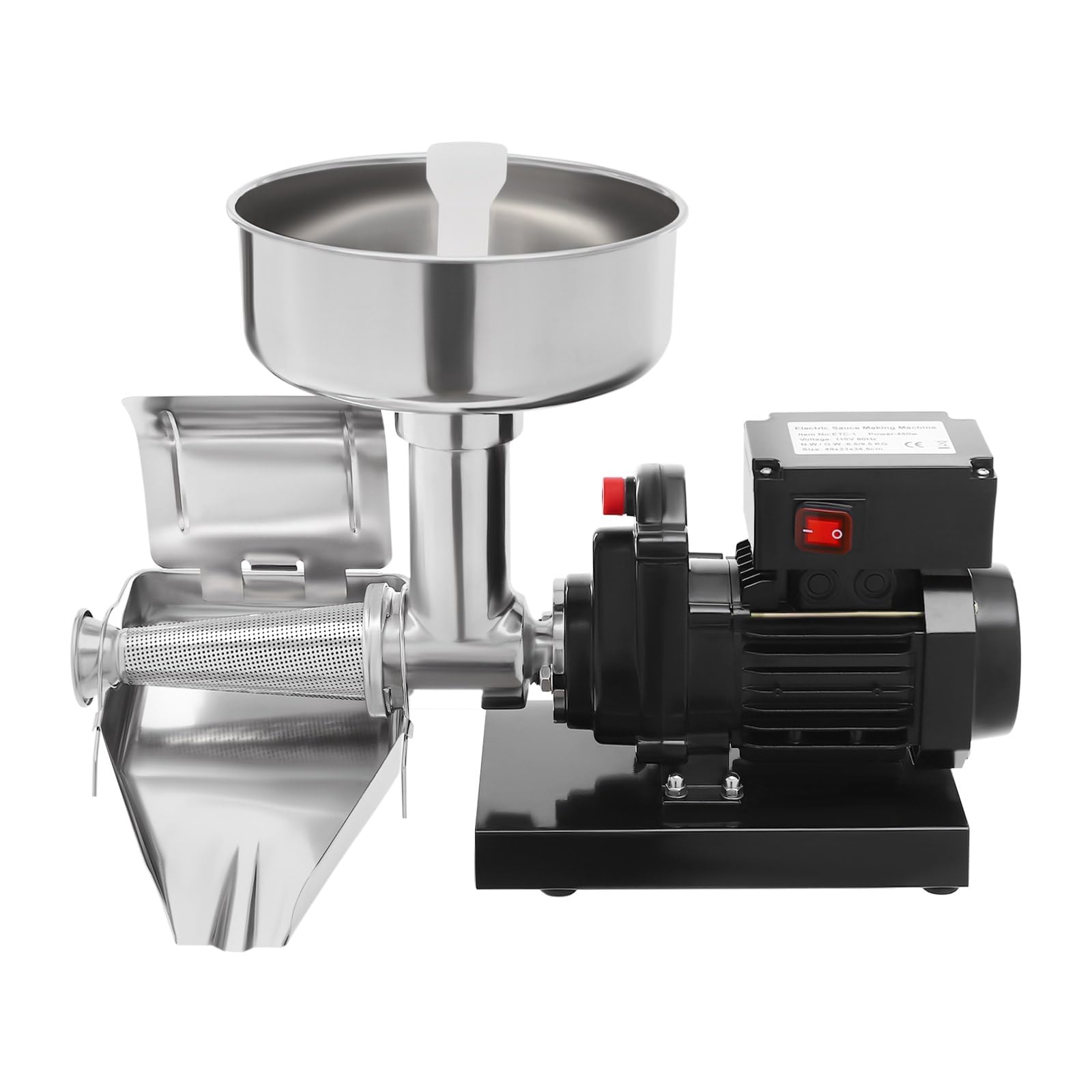 Passapomodoro Elettrico 450 W, Macchina Professionale per Salse | Produzione 20–60 kg/h, Grande Imbuto, Scivolo Regolabile e Acciaio Inox per Passata, Purè e Salse