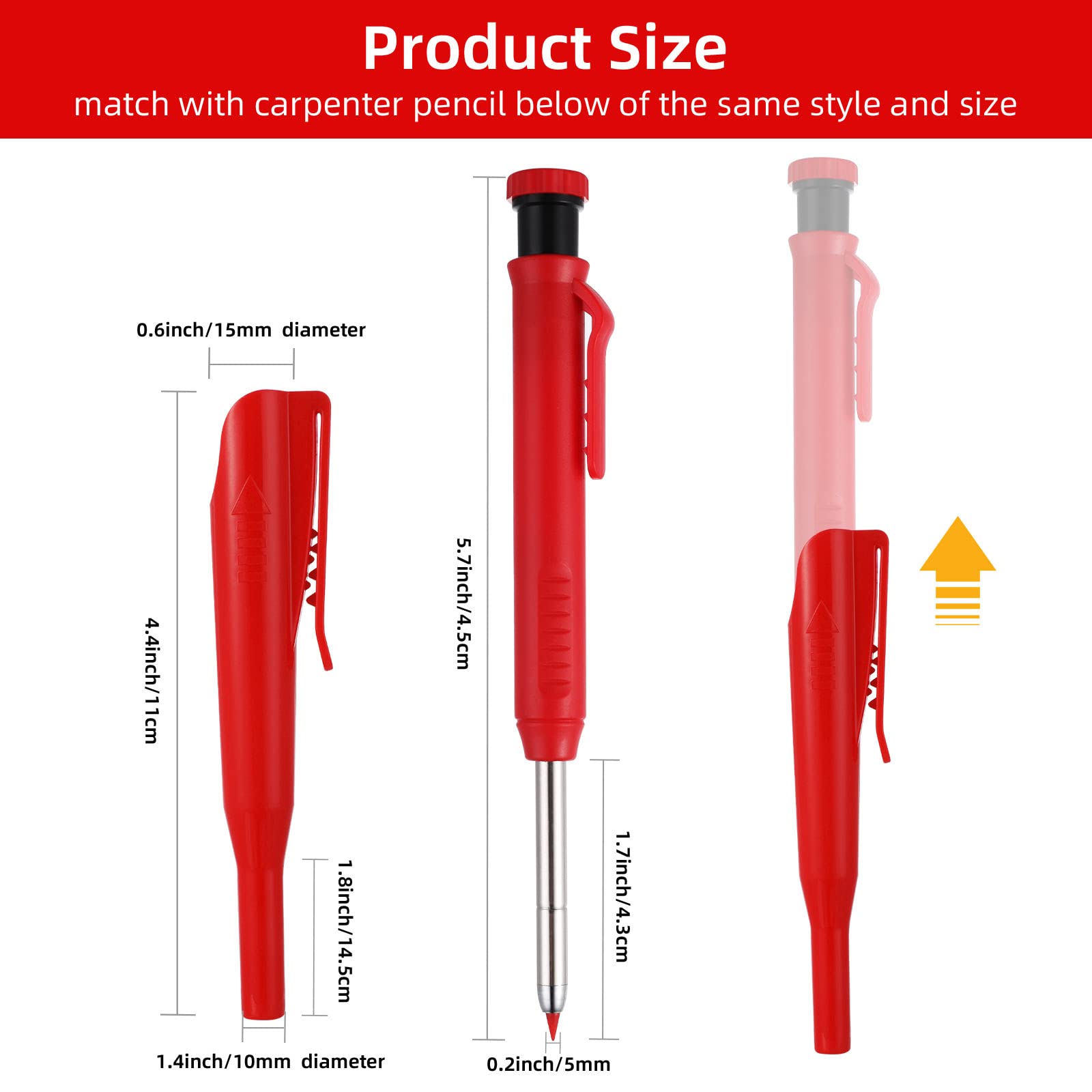 Matita Meccanica Da Falegname Cobee Con Temperamatite - 6 Ricariche 2.8mm, Per Legno E Metalli