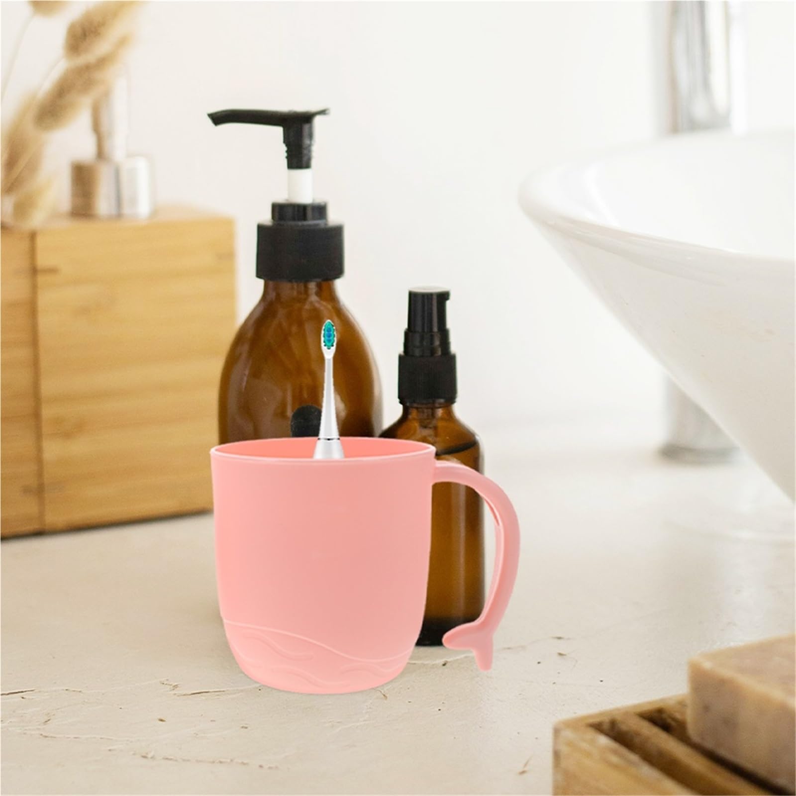 3 Tazze for collutorio, for spazzolino in plastica con Manico per Spazzolini e Dentifrici | Bicchiere da bagno rotondo leggero for riporre la tazza di lavaggio a casa in viaggio