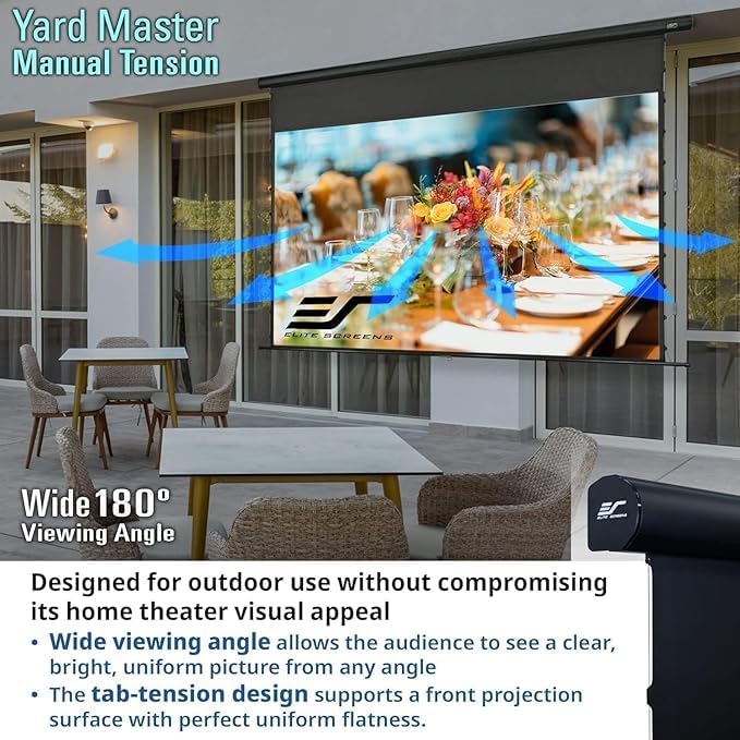 Miniatura 3 de Elite Screens Yard Master Tensión manual, 115 pulgadas Diag. Pantalla de proyector manual tensada con pestañas 169, OMS115WHMT
