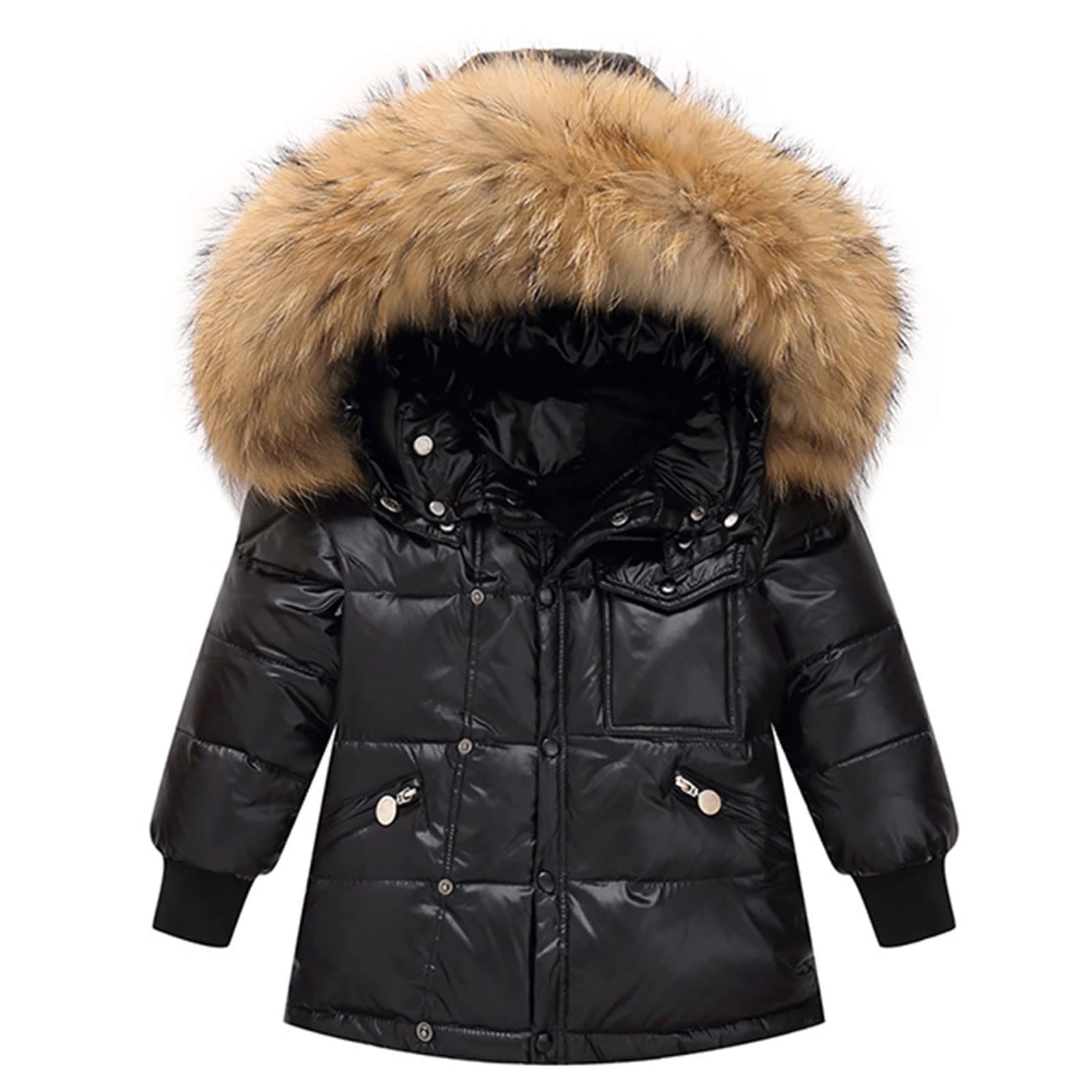Niñas Niños Trajes de Nieve Abrigos de Esquiar Chaqueta de Plumas con Capucha + Pantalones de Nieve 2 Piezas Conjunto de Esquí Ropa Invierno Impermeable por Bebe Niño Niña 3-5 años Negro