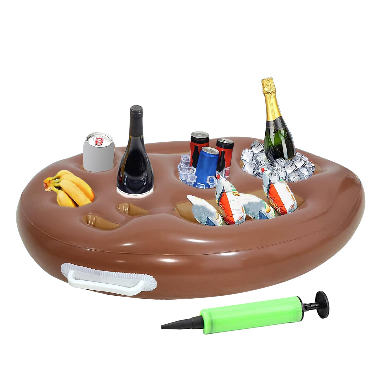 Porta bevande per piscina, vassoio galleggiante a 9 fori, organizer pieghevole per bevande, in PVC, include pompa manuale, per terrazza, spiaggia, compleanno in famiglia, nuoto, picnic, vasca