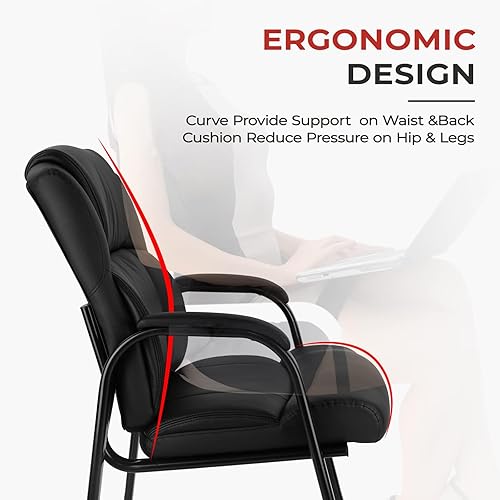 Miniatura 4 de CLATINA Silla de oficina para invitados de 400 libras, silla de recepción de cuero con respaldo acolchado grueso, silla de vestíbulo para reuniones,